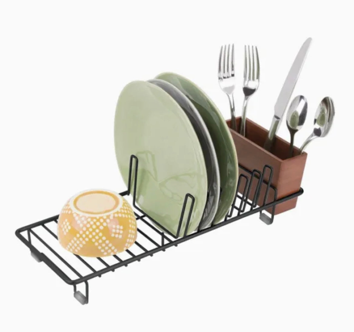Dish Rack Dish Drainer With Utensil Hold Black/cherry Bamboo Wood-Kitchen-Home