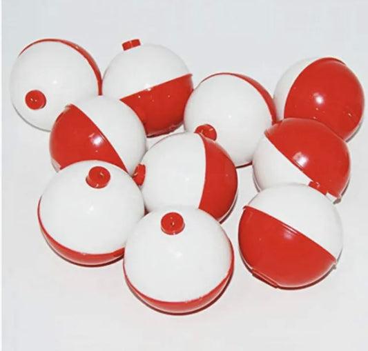 Bobbers hard ABS snap-on floats.Red/White -Fishing Floats 50x
